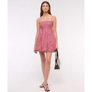 Abercombie & Fitch Womens Babydoll Bubble Hem Mini Red Gingham Dress XL New M25